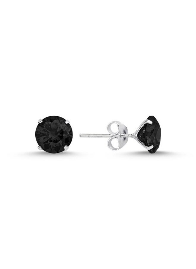 EMNON - 925 Sterling Silver Jewelry Rhodium Plated 7mm Round Solitaire Black CZ Stud Earrings 100% Precious Metal Gift for Women- Emnon28EA - Image 1
