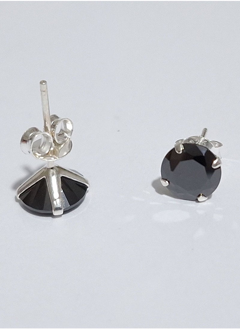 EMNON - 925 Sterling Silver Jewelry Rhodium Plated 7mm Round Solitaire Black CZ Stud Earrings 100% Precious Metal Gift for Women- Emnon28EA - Image 1