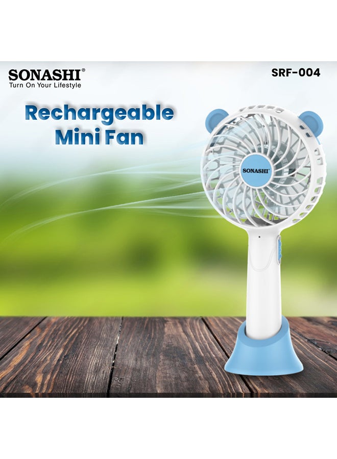 SONASHI 4 Inch Rechargeable Mini Fan With 2 Speeds | Handheld And Portable Design | Continuous Working Of 1.5 Hours(High), 3 Hours(Low) | 5V Usb Charge SRF-004 Blue/White - Image 2