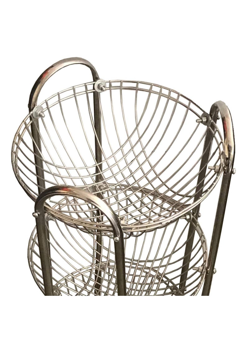 Master Master 3Tier Round Shape Rack Fruits Vegetable Onion Trolley Container Organizer Holder Stand for Kitchen with Wheel Stainless Steel Basket Silver  - Image 3