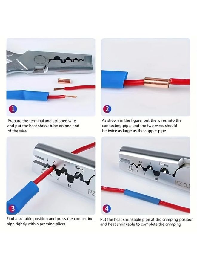 250 Pcs Copper Connecting Pipe Kit With Crimping Pliers For Wire Joints Cable Lugs - Image 5