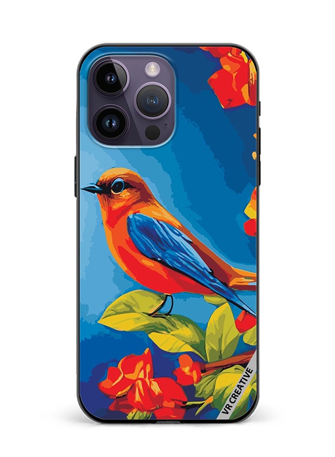VR CREATIVE Protective Case Cover For Apple iPhone 16 Pro Max Bird Sits Branch Cherry Blossoms Design Multicolour
