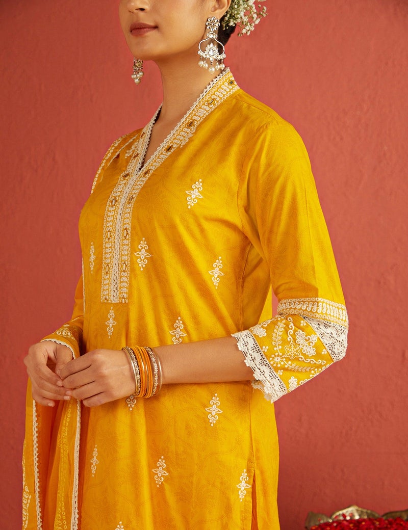 كاري طقم كورتا دانتيل تشيكانكاري للنساء مع عمل على المرآة ودوباتا - Image 4