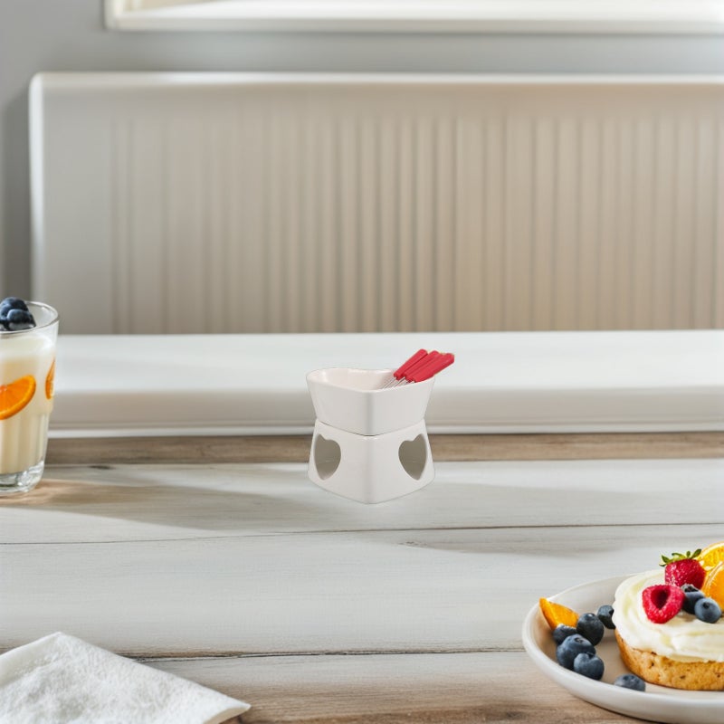 🍳 وعاء فوندو سيراميك على شكل قلب لتذويب الجبن والشوكولاتة بحجم 0 5 0 5 بوصة مجموعة واحدة - Image 3