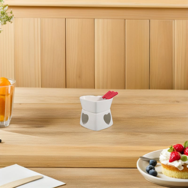 🍳 وعاء فوندو سيراميك على شكل قلب لتذويب الجبن والشوكولاتة بحجم 0 5 0 5 بوصة مجموعة واحدة - Image 4