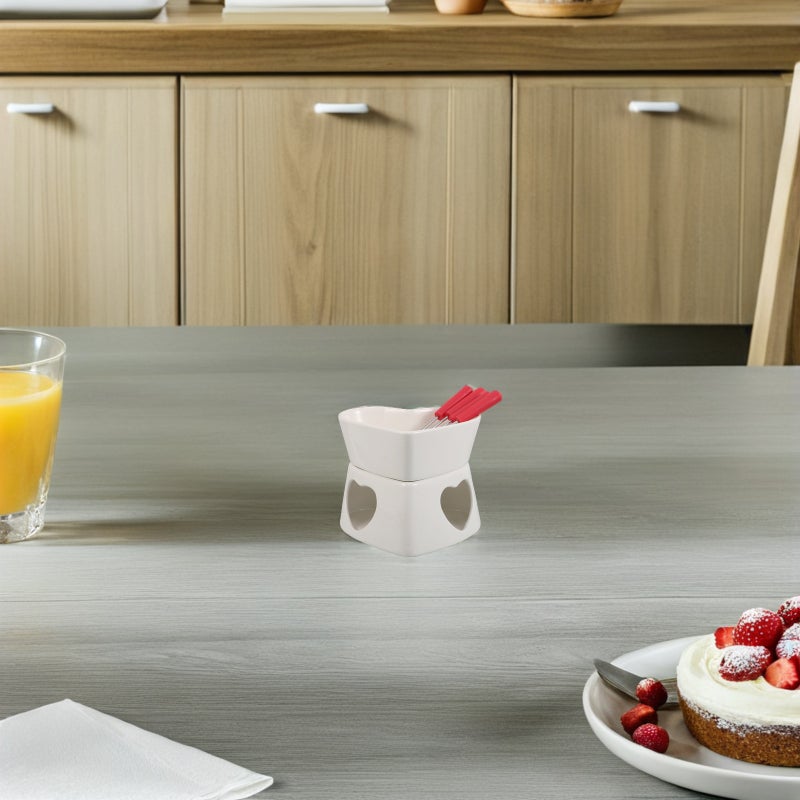 🍳 وعاء فوندو سيراميك على شكل قلب لتذويب الجبن والشوكولاتة بحجم 0 5 0 5 بوصة مجموعة واحدة - Image 2