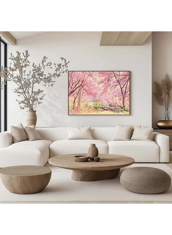 Home Gallery Abstract Framed Portrait Of Landscape Pink Flower Of Wild Cherry Tree Framed Wall Art - Image 2