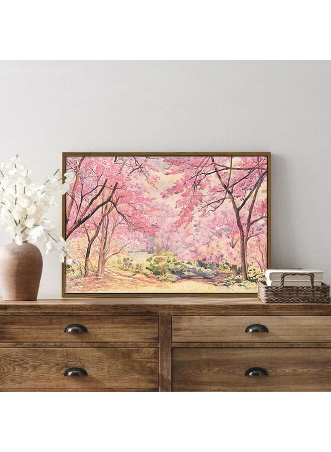 Home Gallery Abstract Framed Portrait Of Landscape Pink Flower Of Wild Cherry Tree Framed Wall Art - Image 4