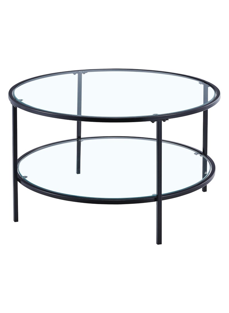 LINGWEI Round Coffee Table with Storage Shelf Black 90x50x90cm - Image 5
