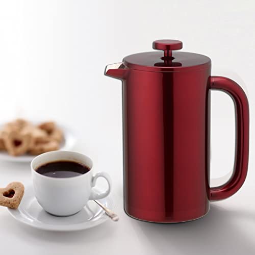 Highwin 8-Cup Double Wall Insulated Stainless Steel French Coffee Press, 32-Ounce Durable Coffee Tea Maker with Stainless Steel Plunger, Red - Image 5