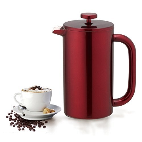 Highwin 8-Cup Double Wall Insulated Stainless Steel French Coffee Press, 32-Ounce Durable Coffee Tea Maker with Stainless Steel Plunger, Red - Image 1