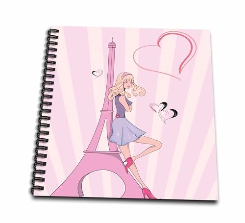 3dRose db_106888_1 Girly Pink Girl Eiffel Tower and Hearts Paris Love Vector Illustration-Drawing Book, 8 by 8-Inch - Image 5