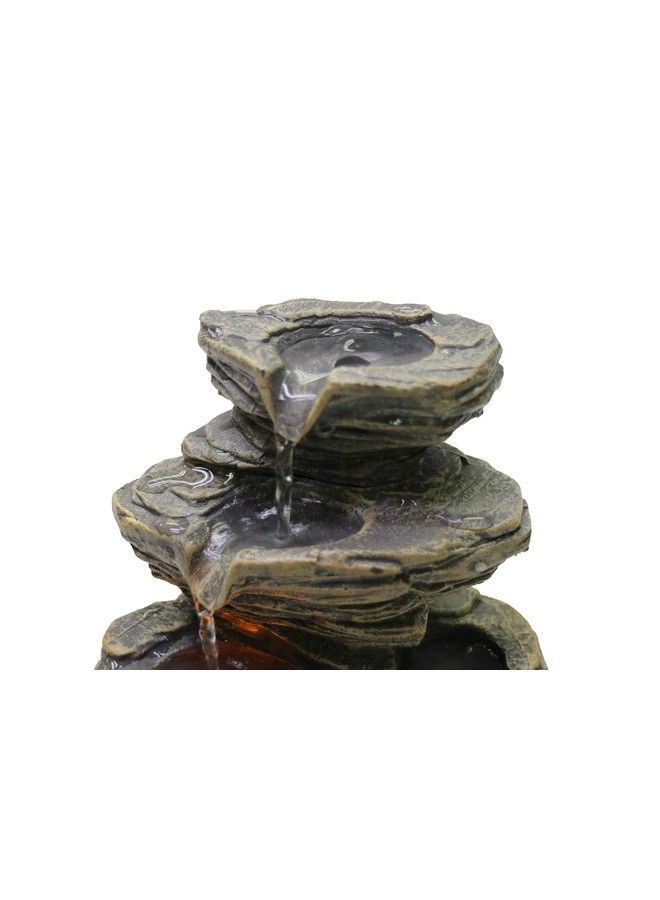 Nature's Mark نافورة مياه بارتفاع 9.6 بوصة مع فوهة مطرية متعددة الطبقات على سطح الطاولة مع صخور نهر طبيعية (سلك طاقة مرفق)  - Image 4
