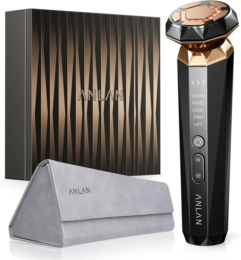 ANLAN Radio Frequency Skin Tightening Machine18K Gold Anti Wrinkle EMS Facial Lifting Device Anti Aging9 in 1 RF Red Light Therapy Face MassageLED Facial Sculptor for Toning FirmingBlack Gold