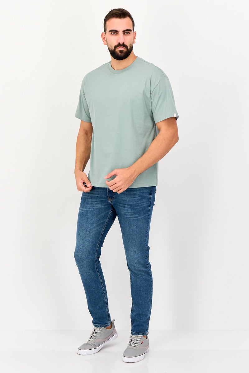 Fudo Men Crew Neck Short Sleeve Solid T-Shirt, Sage Green - Image 2