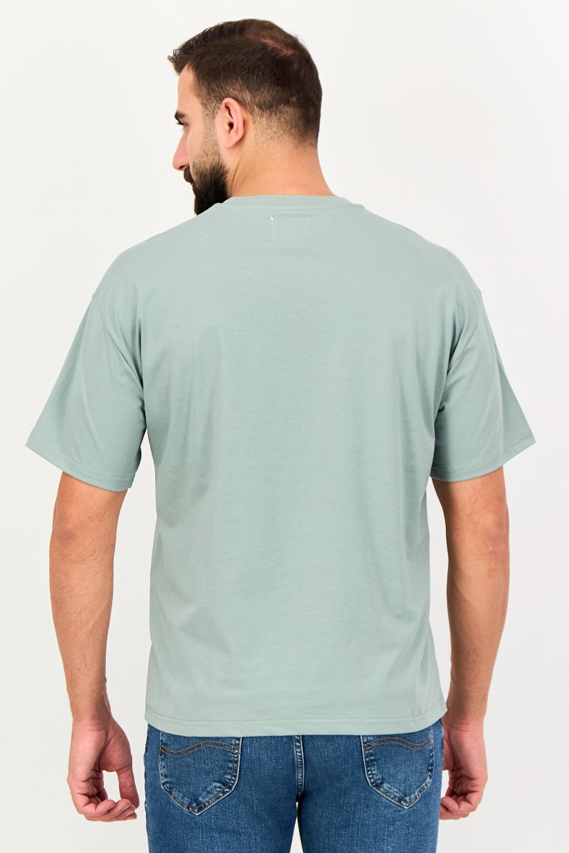 Fudo Men Crew Neck Short Sleeve Solid T-Shirt, Sage Green - Image 3