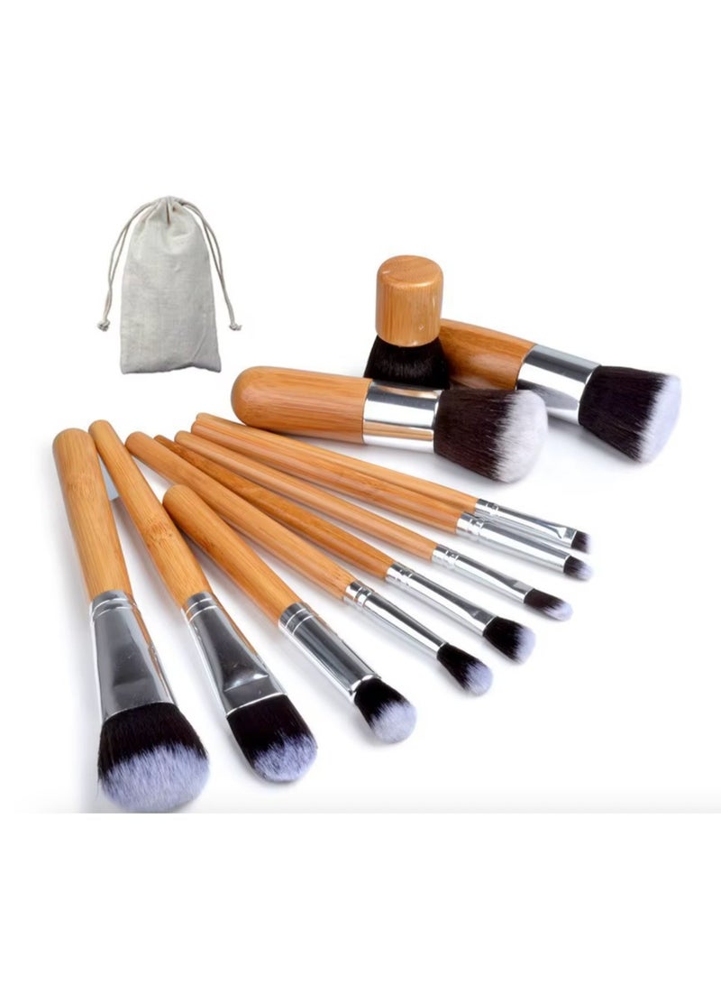 Blume Beauty Eco-friendly Professional 11pcs Vegan Makeup Brushes Set Bamboo Handle. Good quality in cotton hemp bag. - Image 1