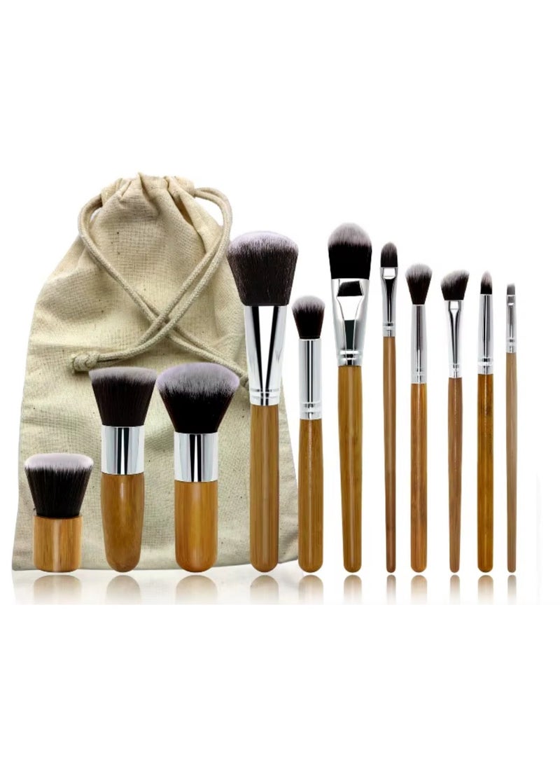 Blume Beauty Eco-friendly Professional 11pcs Vegan Makeup Brushes Set Bamboo Handle. Good quality in cotton hemp bag. - Image 4