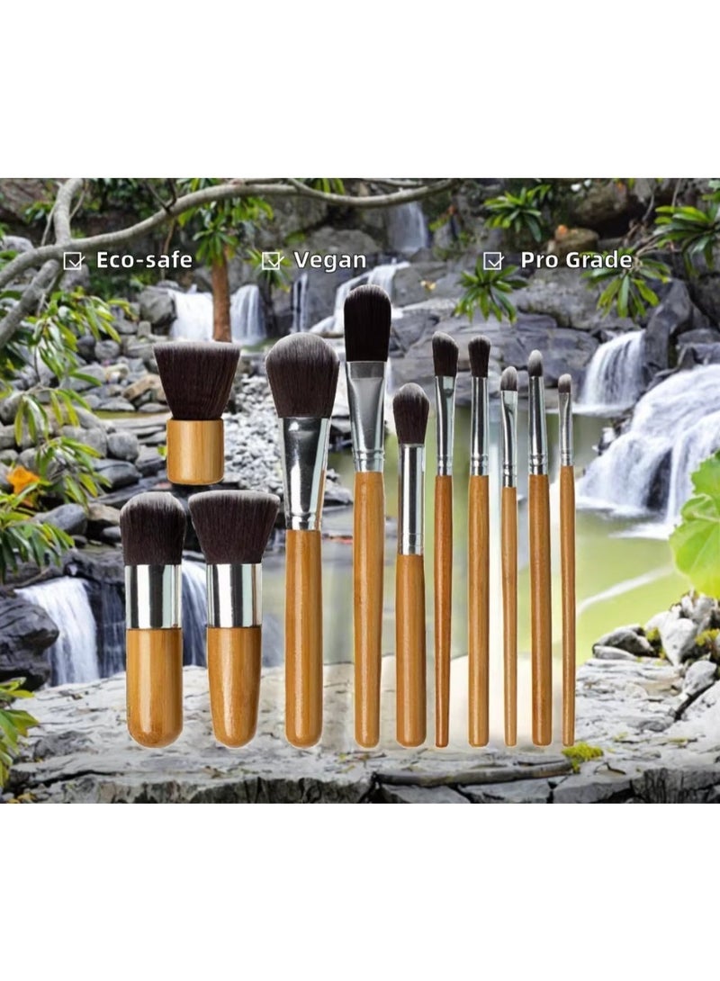 Blume Beauty Eco-friendly Professional 11pcs Vegan Makeup Brushes Set Bamboo Handle. Good quality in cotton hemp bag. - Image 3