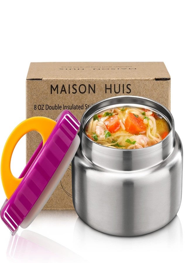 MAISON HUIS 8oz Soup Thermo Wide Mouth Vacuum Insulated Thermo Jar, Leak Proof Stainless Steel Food Container for Hot&Cold Food Kids Lunch Soup for School Travel (Purple) - Image 1