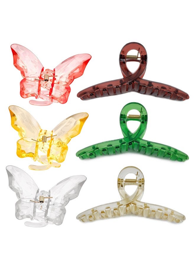 ANNACREATIONS Korean Style Large Plastic Transparent Multicolor Butterfly Hair Claw Clips Long Jaw Clutches Hair Accessories For Women And Girls (6 Pcs) (3) - Image 1