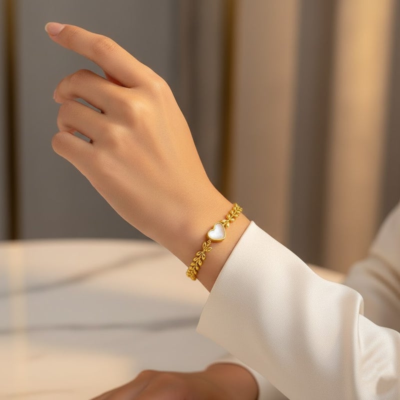 FLUFFY Women’s Bracelet Leaf Design Shell Heart Charm - Elegant - Image 1