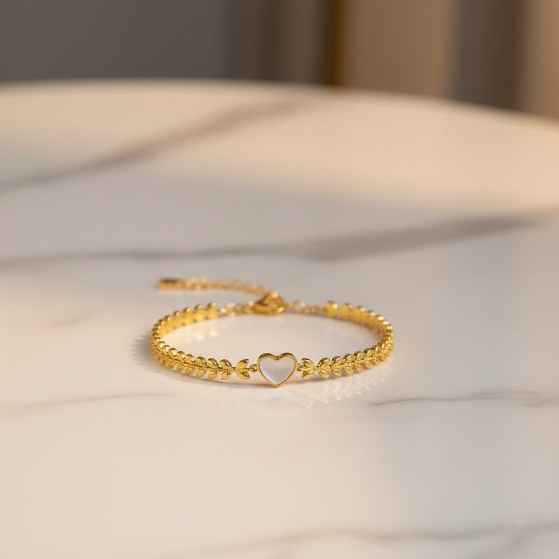 FLUFFY Women’s Bracelet Leaf Design Shell Heart Charm - Elegant - Image 3