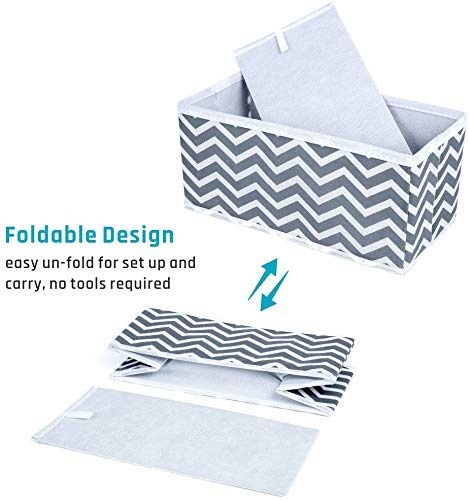 FowWelt Foldable Set of 6 Cloth Storage Box Closet Dresser Drawer Organizer Cube Basket Bins Containers Divider with Drawers for Underwear, Bras, Socks, Ties, Scarves (Set of 6 - White Grey Wave) - Image 5