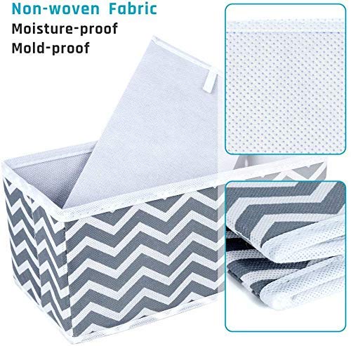 FowWelt Foldable Set of 6 Cloth Storage Box Closet Dresser Drawer Organizer Cube Basket Bins Containers Divider with Drawers for Underwear, Bras, Socks, Ties, Scarves (Set of 6 - White Grey Wave) - Image 4