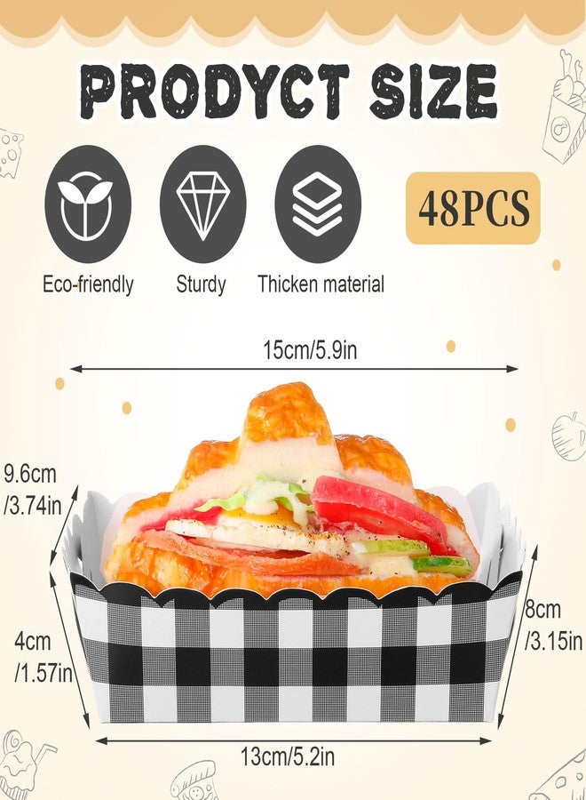 Funnymoom 100 Pcs Gingham Paper Food Trays Black and White Checkered Serving Trays Checkered Party Supplies Disposable Race Car Food Boats for Carnival Picnic Birthday Party Nacho Hot Dog Popcorn - Image 2