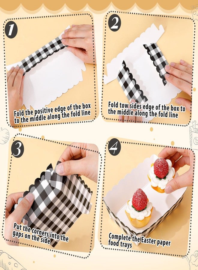 Funnymoom 100 Pcs Gingham Paper Food Trays Black and White Checkered Serving Trays Checkered Party Supplies Disposable Race Car Food Boats for Carnival Picnic Birthday Party Nacho Hot Dog Popcorn - Image 3