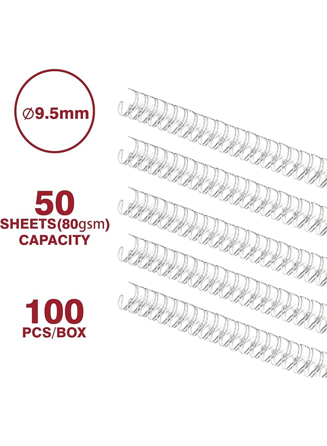 RAYSON Wire Binding Ring 9.5 Mm 3:1 Pitch Double Loop Wire Silver 34 Holes 100Pcs Box  - Image 2