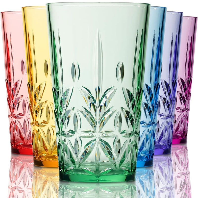 Bravario Royal Plastic Drinking Tumbler, Premium Quality Water Glasses, Dishwasher-Safe BPA-Free Durable Mixed Colors Assorted Stackable Cups, 18 oz Set of 6 - Image 1