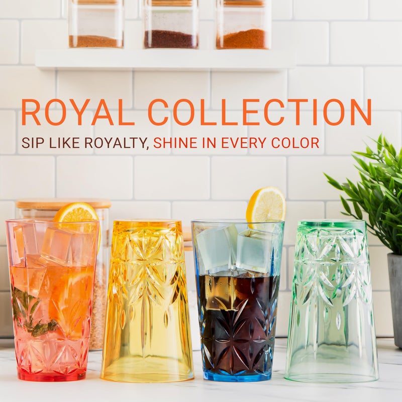 Bravario Royal Plastic Drinking Tumbler, Premium Quality Water Glasses, Dishwasher-Safe BPA-Free Durable Mixed Colors Assorted Stackable Cups, 18 oz Set of 6 - Image 2
