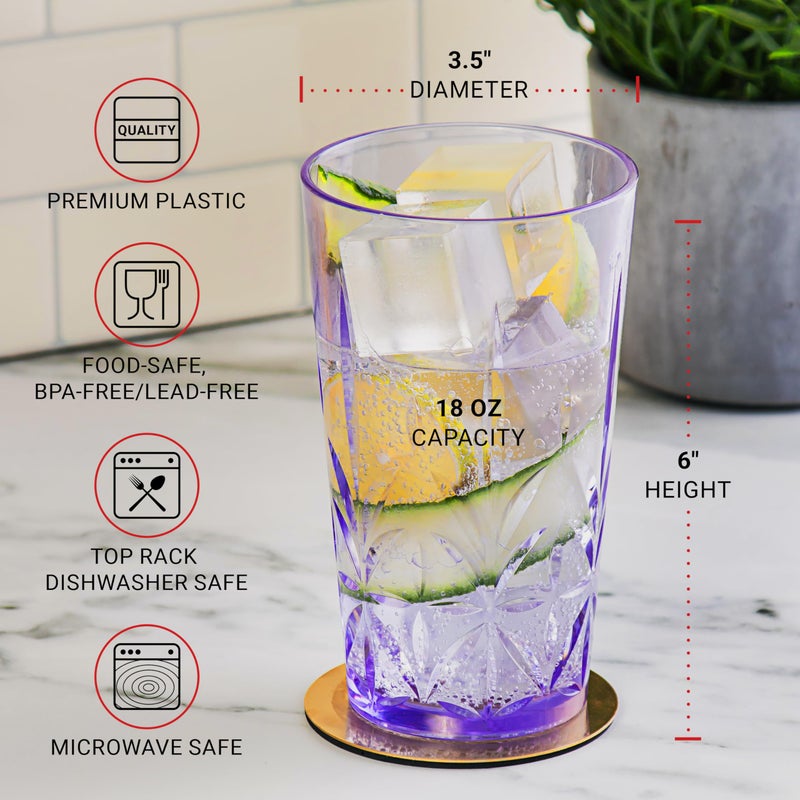 Bravario Royal Plastic Drinking Tumbler, Premium Quality Water Glasses, Dishwasher-Safe BPA-Free Durable Mixed Colors Assorted Stackable Cups, 18 oz Set of 6 - Image 4