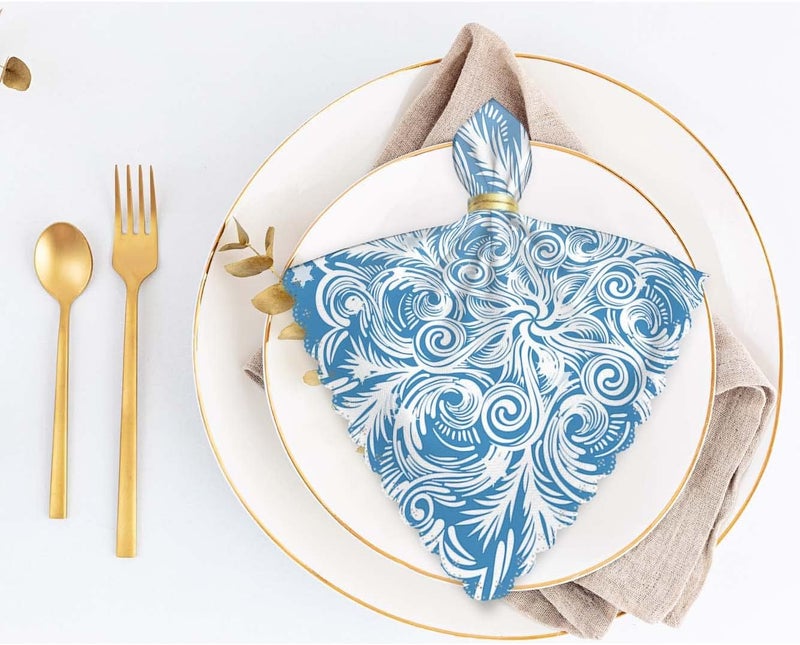Yibeas Snowflake Christmas Cloth Napkins Set of 4 Soft Blue and White Snowflakes in Various Styles Polyester Dinner Square Napkin for Family Restaurant Weddings Parties 18 x 18 inch - Image 4