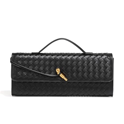 JYG Woven Handbag for Women Fashion Evening Shoulder Bag PU Leather Handmade Clutch Purse Dark Black Casual Crossbody Bags 2024 - Image 1