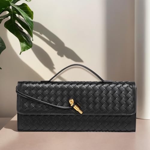 JYG Woven Handbag for Women Fashion Evening Shoulder Bag PU Leather Handmade Clutch Purse Dark Black Casual Crossbody Bags 2024 - Image 5