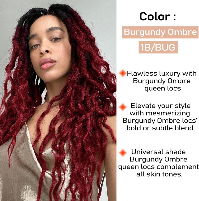 SuyiIRL Burgundy Faux Locs Crochet Hair For Black Women Soft Locs 24 Inch Goddess Crochet Hair Curly Ends Dreadlocks Boho Style Synthetic Braiding Hair Extensions (6 Packs 72 Strands,1b/BUG) - Image 5