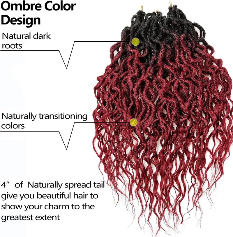 SuyiIRL Burgundy Faux Locs Crochet Hair For Black Women Soft Locs 24 Inch Goddess Crochet Hair Curly Ends Dreadlocks Boho Style Synthetic Braiding Hair Extensions (6 Packs 72 Strands,1b/BUG) - Image 2