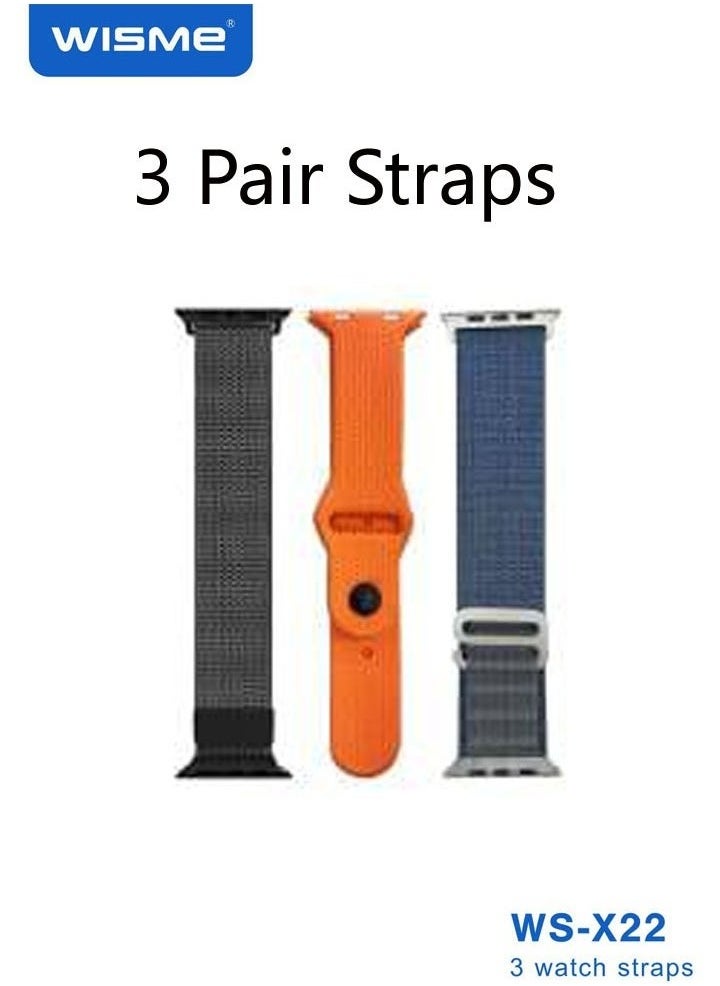 WISME - WS-X22 Multi-Function Waterproof Smart Watch | Full-Screen HD Display | Fitness Tracker with Heart Rate & Sleep Monitoring | Bluetooth Calling & Notifications | Sports & Activity Tracking | 3 Interchangeable Straps | Long Battery Life | Black - Image 1