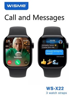 WISME WS-X22 Multi-Function Waterproof Smart Watch | Full-Screen HD Display | Fitness Tracker with Heart Rate & Sleep Monitoring | Bluetooth Calling & Notifications | Sports & Activity Tracking | 3 Interchangeable Straps | Long Battery Life | Black  - Image 5