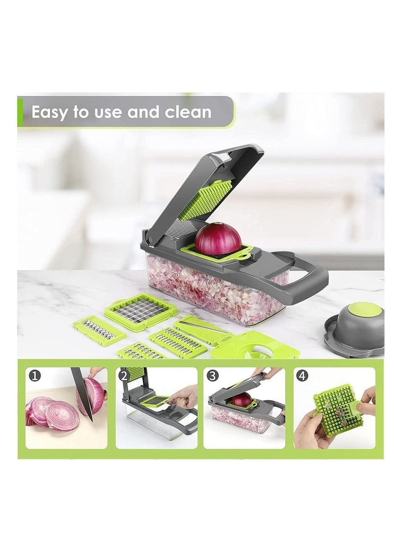 iLaa - Vegetable Chopper, Chopper Vegetable Cutter, 14 In-1 Multifunctional Food Chopper, With 8 Blade Kitchen Slicer, Dicer, Chopper, Veggie Chopper with Container, Onion Chopper Dicer Vegetables Chopper - Image 1