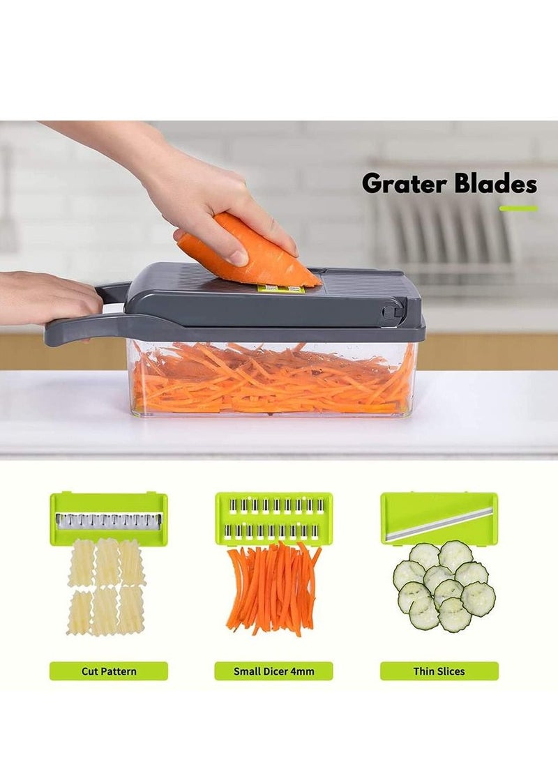 iLaa - Vegetable Chopper, Chopper Vegetable Cutter, 14 In-1 Multifunctional Food Chopper, With 8 Blade Kitchen Slicer, Dicer, Chopper, Veggie Chopper with Container, Onion Chopper Dicer Vegetables Chopper - Image 1