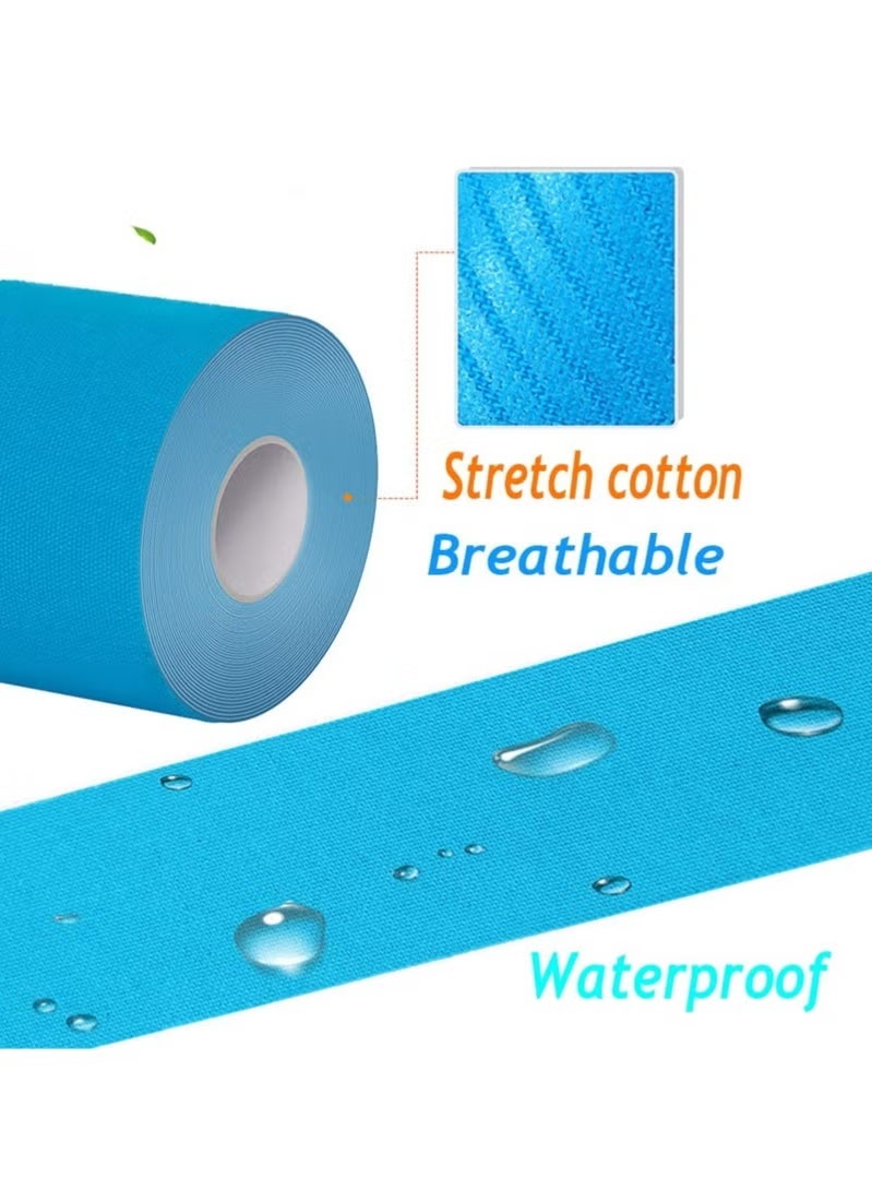 SHOPUP4U 4 Rolls Waterproof Breathable Kinesiology Tape, Athletic Elastic Kneepad Muscle Pain Relief Knee Taping for Gym Fitness Running Tennis Swimming Football (Black, Skin, Pink, Light Blue) - Image 4