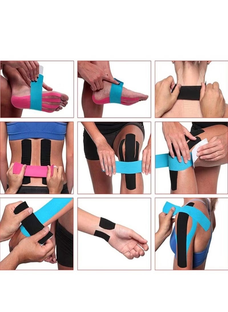SHOPUP4U 4 Rolls Waterproof Breathable Kinesiology Tape, Athletic Elastic Kneepad Muscle Pain Relief Knee Taping for Gym Fitness Running Tennis Swimming Football (Black, Skin, Pink, Light Blue) - Image 3