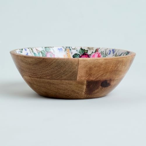 SAAGA Printed Mango Wood Mixing Bowl – 8x2.5 Inch Large Stylish Wooden Bowl for Salad, Fruits, Snacks, Curries & More - Red Violet - Image 5