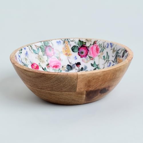 SAAGA Printed Mango Wood Mixing Bowl – 8x2.5 Inch Large Stylish Wooden Bowl for Salad, Fruits, Snacks, Curries & More - Red Violet - Image 2