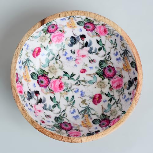 SAAGA Printed Mango Wood Mixing Bowl – 8x2.5 Inch Large Stylish Wooden Bowl for Salad, Fruits, Snacks, Curries & More - Red Violet - Image 4