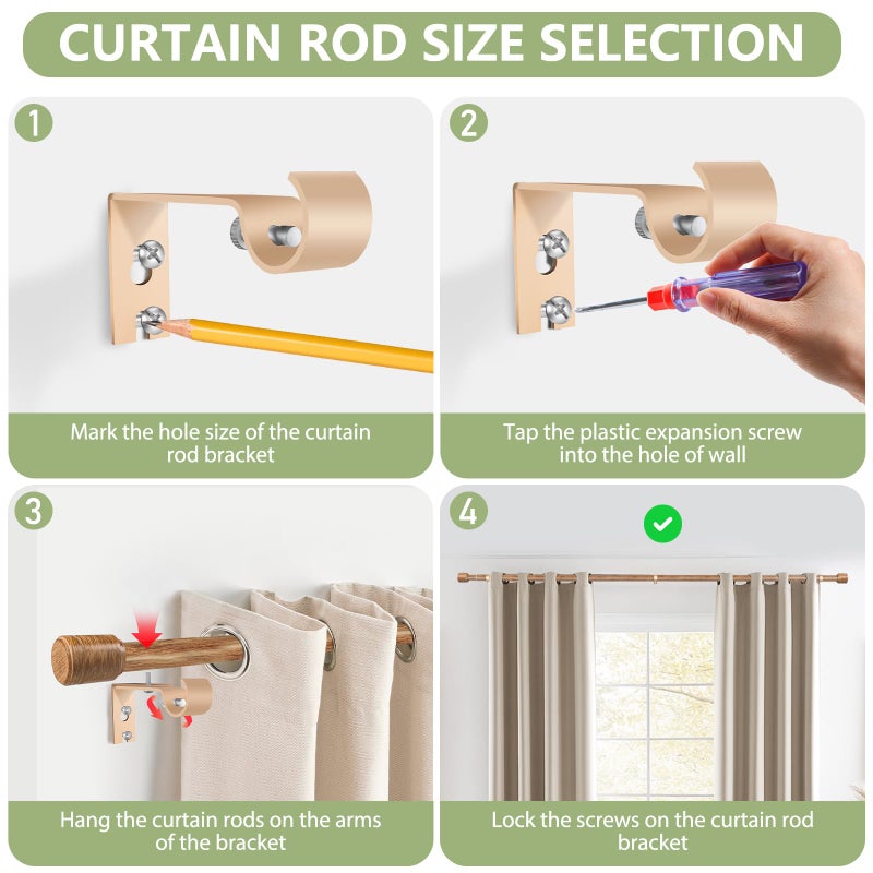 Edidonson 5/8â€ Diameter Curtain Rods 30-90 Inch, for 30-84 Inch Windows, Adjustable Splicing Wood Grain Curtain Rods for Windows with Brackets, Window Rod Long Small Curtains Rod, 1 Pack - Image 4